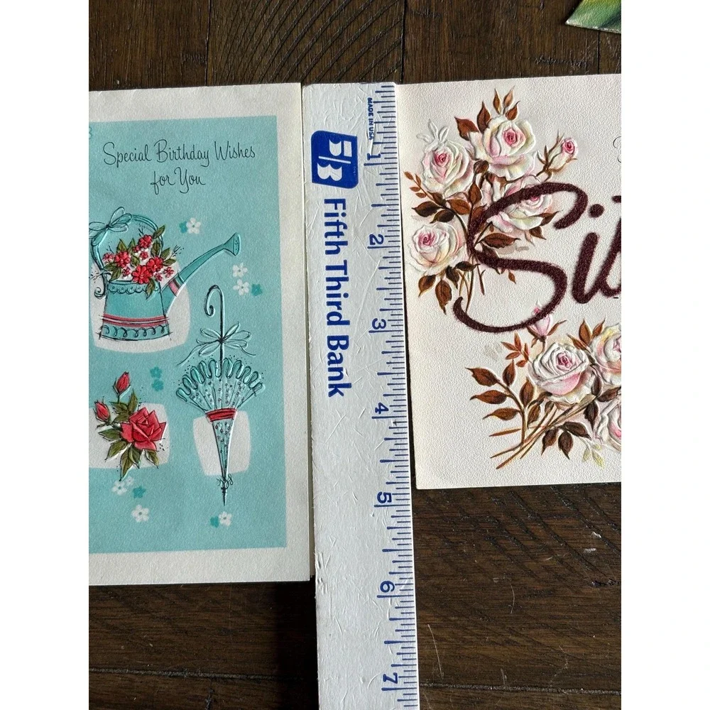 5 VTG Birthday Cards Signed 1950's Tomatoe Kitten‎ Magnolia Rise Hallmark Mica